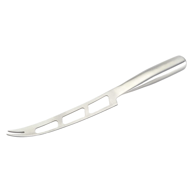 Lightweight stainless steel soft cheese knife with vented blade and forked tip designed to slice and serve brie, goat cheese, and fresh mozzarella, ideal for Kitchen & Food and Food Prep collections.