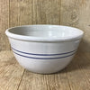 Handcrafted 12-inch stoneware mixing bowl with two heritage blue stripes, made in the USA, perfect for Kitchen & Food, Cookware, Baking Supplies, Storage and Serving collections.