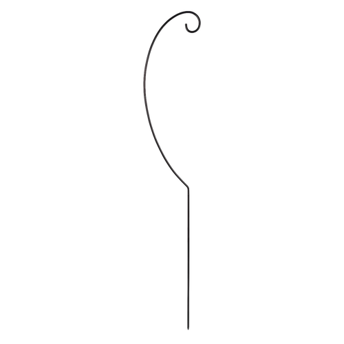 Black metal lantern holder with a curved top hook and a V-shaped bottom piece, designed for easy assembly and outdoor use, ideal for camping, lamps & lighting, and emergency supplies collections.