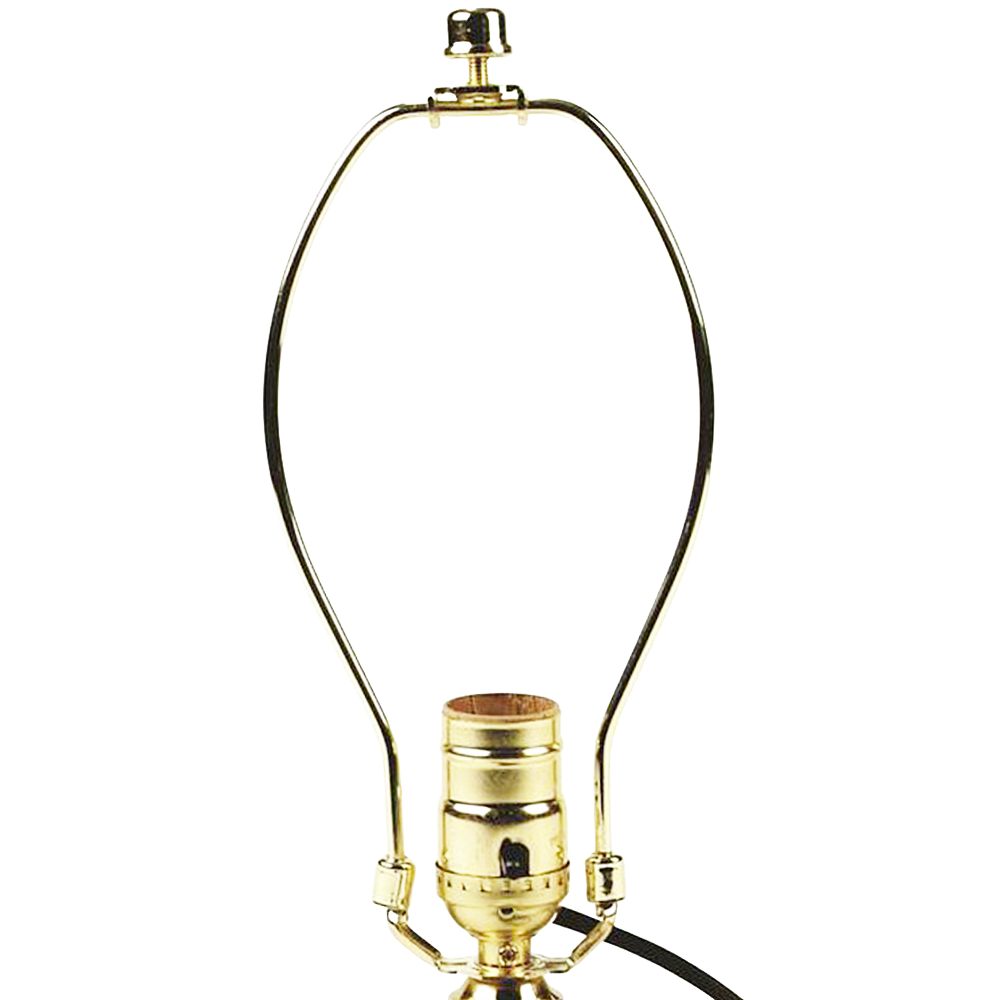 Brass-plated lamp harp with adjustable cork adapter sized between 1/2" and 1-1/4" outer diameter, featuring a six-foot cord and UL-listed components for electric light conversions in Lamps & Lighting.