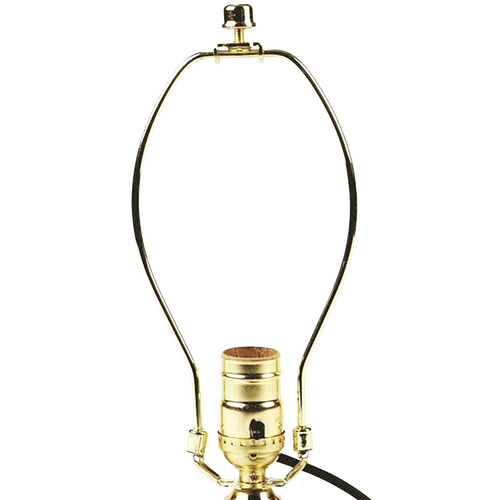 Brass-plated lamp harp with adjustable cork adapter sized between 1/2" and 1-1/4" outer diameter, featuring a six-foot cord and UL-listed components for electric light conversions in Lamps & Lighting.