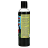 Back view of a tall dark green bottle featuring a yellow label with detailed product description and usage instructions for an herbal bath liquid, designed for Health & Wellness and personal hygiene collections.