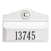 Handcrafted white and black wall mount mailbox with personalized monogram and house number, made in USA, featured in Home & Decor and Mailboxes and Address Signs collections.