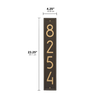 Vertical handcrafted address plaque in aged bronze with modern numbers, made in USA, ideal for enhancing curb appeal in Home & Decor and Mailboxes and Address Signs collections.