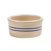 Handcrafted stoneware ramekin in natural color with double blue stripes, made in the USA, ideal for baking and kitchen use in Cookware, Baking Supplies, and Best Sellers collections.