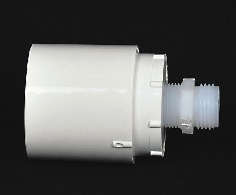 Compact white plastic hose adapter with threaded end, designed for durable connection to hand-powered water pumps, featured in Appliances, Water Pumps, and Pump Parts collections.