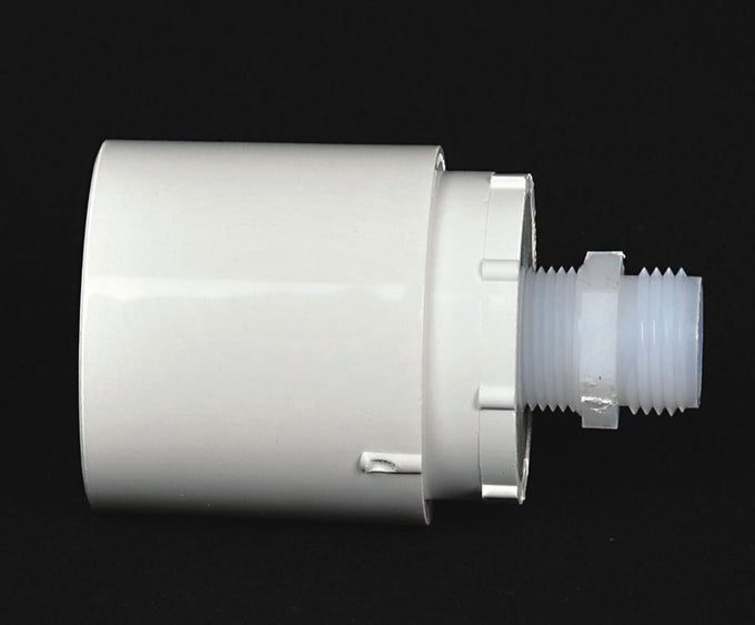 Compact white plastic hose adapter with threaded end, designed for durable connection to hand-powered water pumps, featured in Appliances, Water Pumps, and Pump Parts collections.