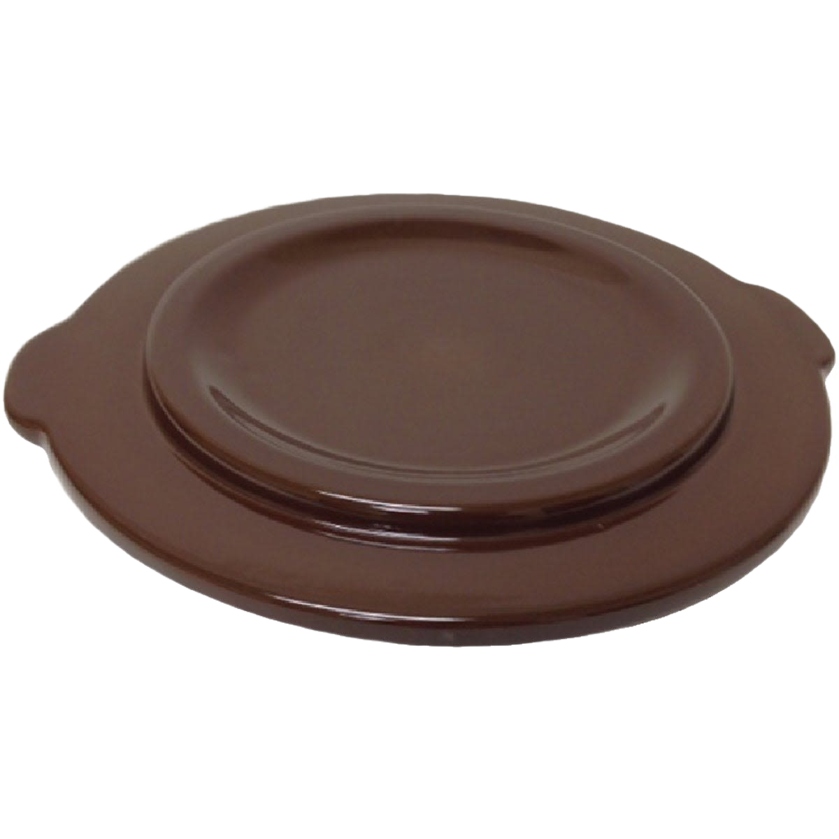 Handcrafted dark brown stoneware cover with side handles, made in USA, designed for Kitchen & Food, Food Preservation, and Fermenting and Pickling collections.