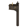 Handcrafted bronze and gold mailbox with personalized address plaque on a matching post, part of USA Made Home & Decor and Mailboxes and Address Signs collections.