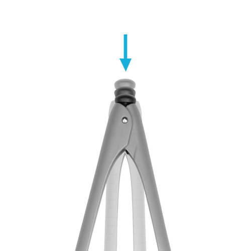 Close-up view of gray nylon cooking tongs with a click lock mechanism at the handle tip, designed for easy storage and mess-free use in Kitchen & Food, Kitchen Gadgets, and Cooking and Baking Helpers collections.