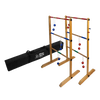 Handcrafted wooden double ladder ball game set with six red and blue golf ball bolas, including a black carrying case, perfect for Toys, Books & Games, Lawn Games, Best Sellers, and Promo Eligible collections.