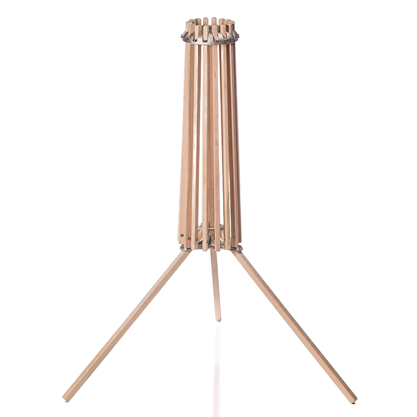 Handcrafted wooden floor dryer with 16 arms and stainless steel hardware, designed for space-saving drying; made in USA, ideal for Home & Decor and Laundry Supplies collections.