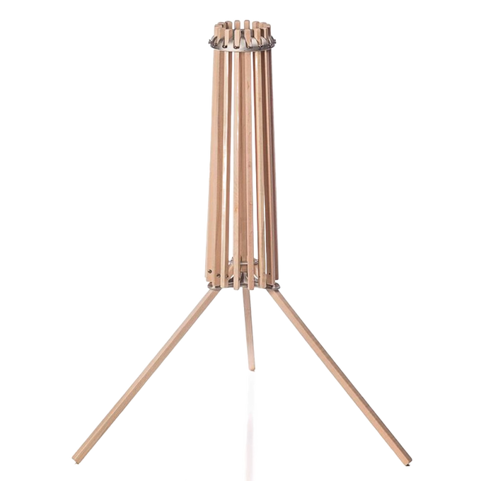 Handcrafted wooden floor dryer with 16 arms and stainless steel hardware, designed for space-saving drying; made in USA, ideal for Home & Decor and Laundry Supplies collections.