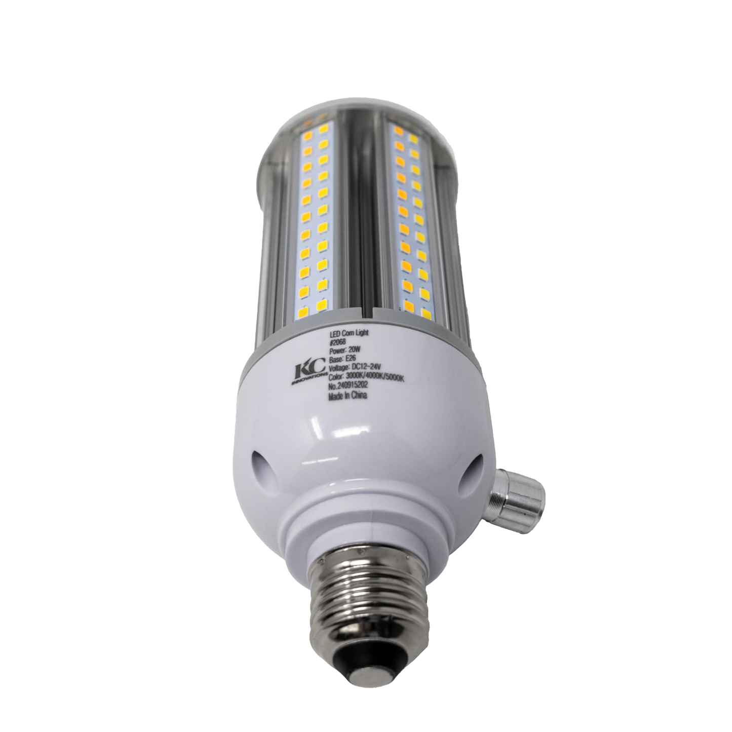 High-quality dimmable LED corn bulb with visible LED chips on a white base and metal screw-in connector, suited for Lamps & Lighting, Battery, Solar, LED collections.