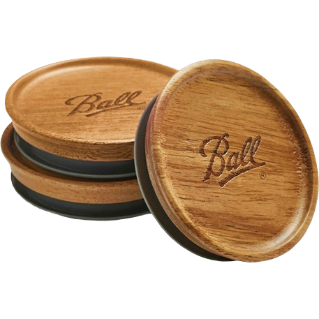 Set of three handcrafted wooden wide mouth lids with airtight seals, featuring natural acacia wood finish and engraved branding, ideal for Kitchen & Food, Storage and Serving, Best Sellers, and Promo Eligible collections.