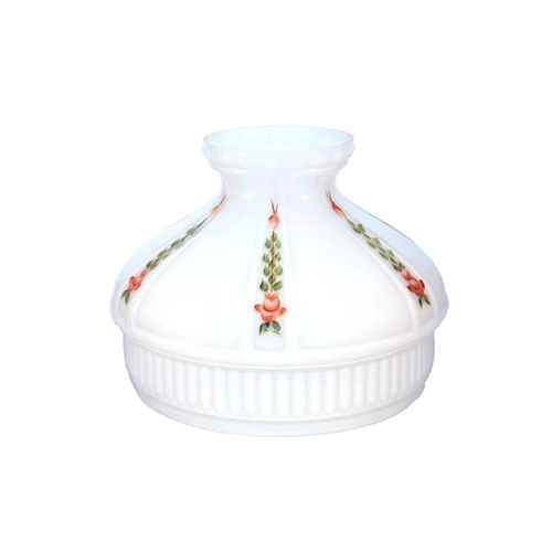 Handcrafted opal glass oil lamp shade with red rose and green leaf patterns, designed to soften light, ideal for lamps and lighting, parts and accessories, and best sellers collections.