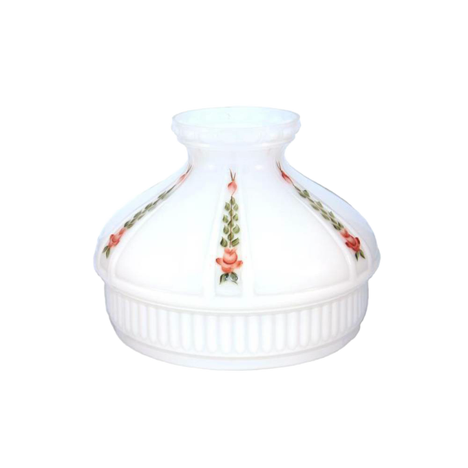 Handcrafted opal glass oil lamp shade with red rose and green leaf patterns, designed to soften light, ideal for lamps and lighting, parts and accessories, and best sellers collections.