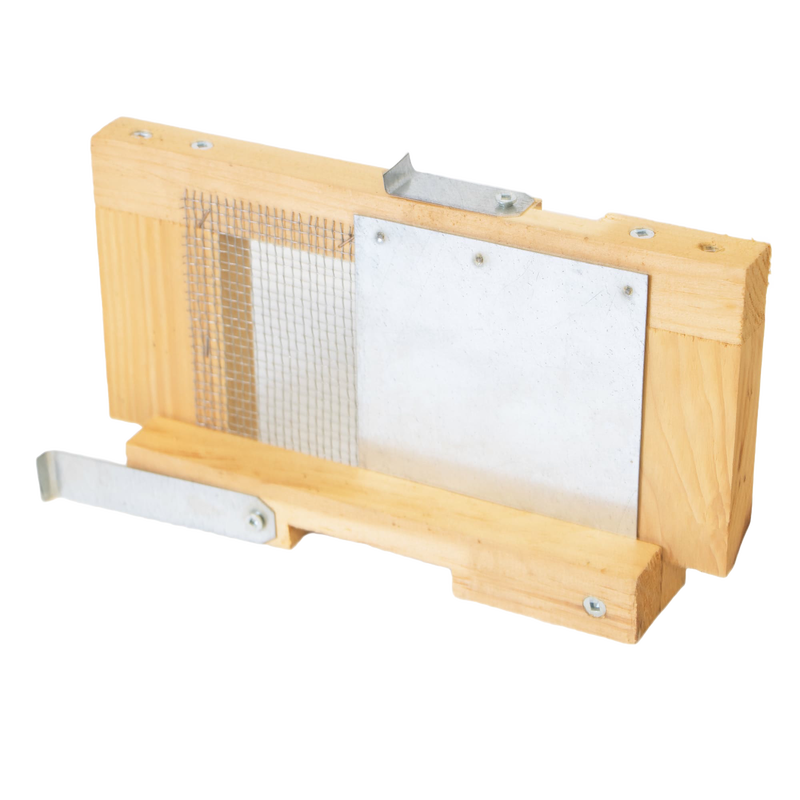 Handcrafted wooden robbing screen with metal mesh and adjustable metal latches, designed for beekeeping to protect hives, Amish made in the USA, featured in Farm, Garden & Tool collections.
