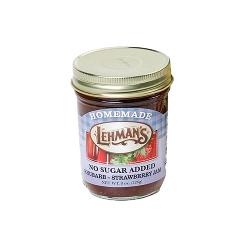 Handcrafted jar of Lehman's no sugar added rhubarb strawberry jam made with all-natural ingredients, ideal for Kitchen & Food, Food, Peanut Butter & Jellies, USA Made, and Best Sellers collections.