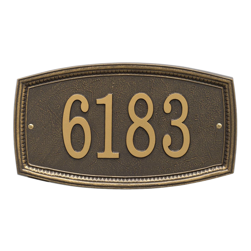 Traditional bronze address plaque with raised border and bold house numbers, handcrafted in the USA, ideal for Home & Decor and Mailboxes and Address Signs collections.