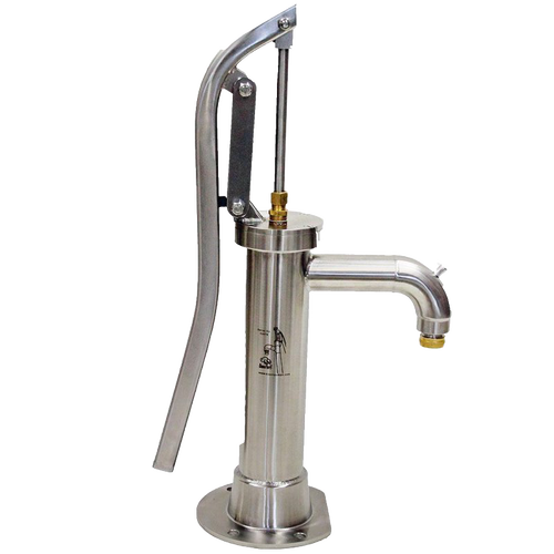 Handcrafted shallow well pump made of rust-resistant 304 stainless steel with a long lever handle, designed for efficient water drawing, featured in USA Made and Water Pumps collections.