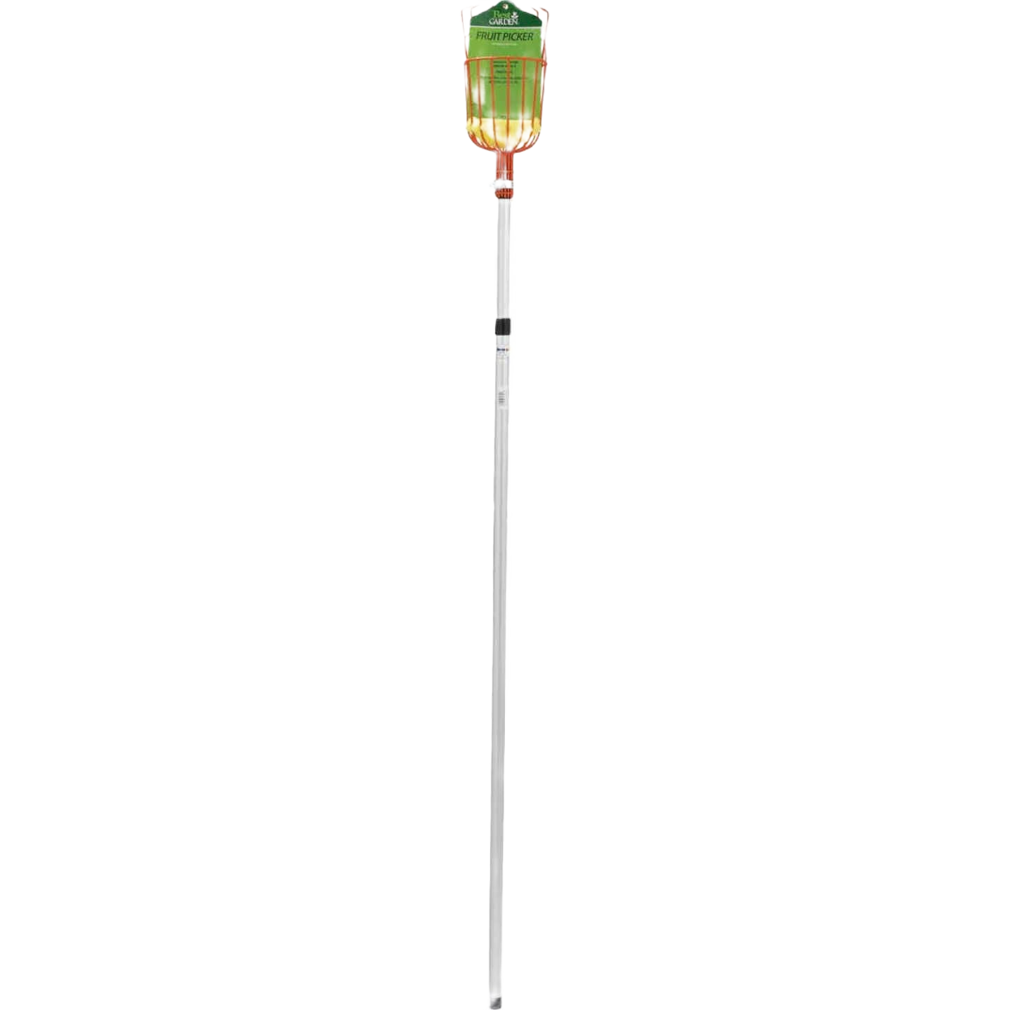 Aluminum telescoping pole fruit picker basket with enameled steel frame and padded base, designed for safe harvest of high fruit; featured in Farm, Garden & Tool and Apple Harvest Supplies collections.