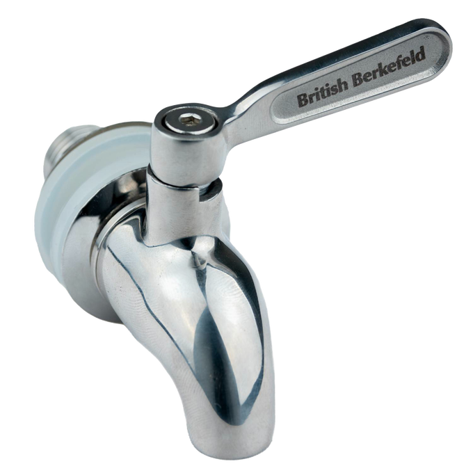 Handcrafted stainless steel replacement tap for gravity water filters, featuring a durable metal lever with engraved branding, ideal for Appliances and Emergency Supplies collections.