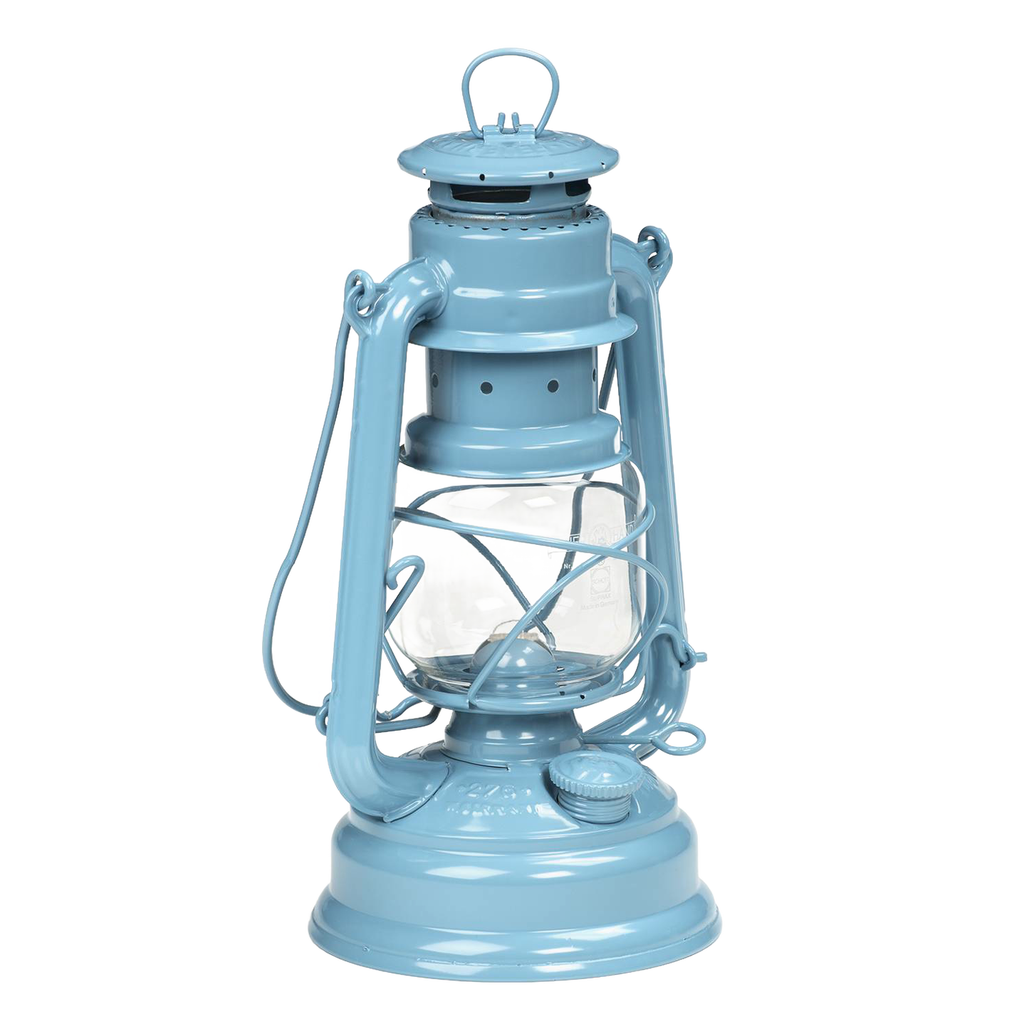 Unique handcrafted light blue galvanized oil lantern with thermal heat-resistant SUPRAX globe, designed for lasting use in Lamps & Lighting, Camping, Emergency Supplies, and Outdoor collections.