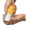 Hands holding a small metal corn sheller with small teeth pulling kernels from a yellow ear of corn, part of Farm, Garden & Tool, Farm Tools, USA Made, Best Sellers, and Promo Eligible collections.