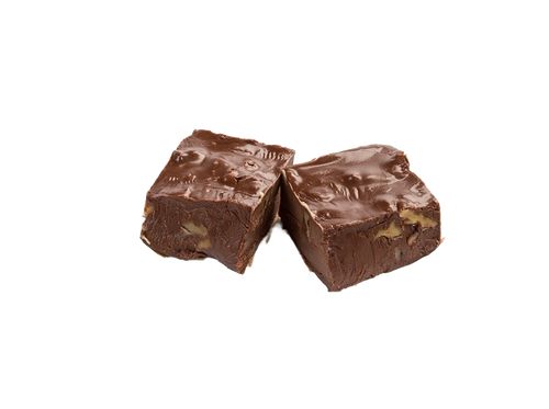 Two handcrafted rich chocolate fudge squares with walnut pieces and a creamy, melt-in-your-mouth texture, featured in Kitchen & Food, Snacks and Sweets, USA Made, Best Sellers, and Promo Eligible collections.