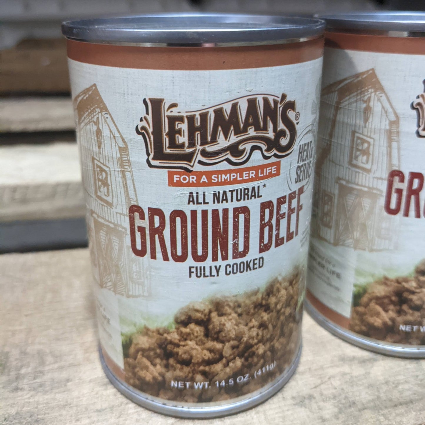 Handcrafted can of fully cooked all natural ground beef with rustic label, perfect for Kitchen & Food, Food, Meats, Best Sellers, and Promo Eligible collections.