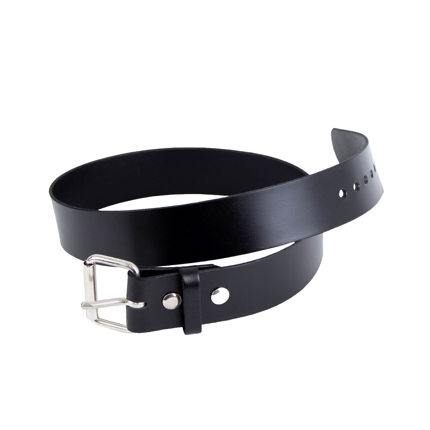 Handcrafted black genuine cowhide leather belt with chrome buckle and snaps, 2 inches wide, proudly made in the USA, featured in Health & Wellness, Amish Made, and Best Sellers collections.