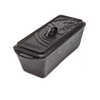 Heavy-duty cast iron loaf pan with lid featuring embossed design, ideal for baking bread and casseroles, perfect for kitchen, camping, and cookware essentials.