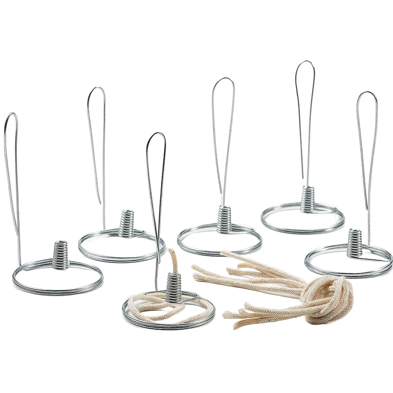 Set of six handcrafted steel wick holders with braided cotton wicks, designed for pint-sized jars in olive oil lamps, featured in USA Made and Lamps & Lighting collections.