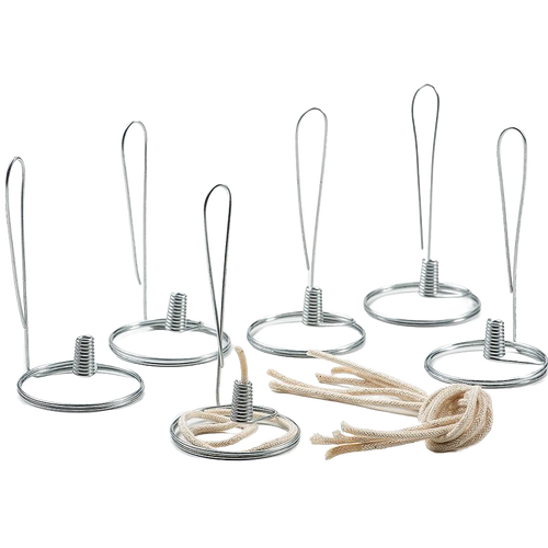 Set of six handcrafted steel wick holders with braided cotton wicks, designed for pint-sized jars in olive oil lamps, featured in USA Made and Lamps & Lighting collections.