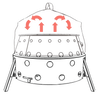 Illustration showing heat airflow conversion for Atago and Dutch ovens using a heat-resistant convection lid, ideal for Farm, Garden & Tool, Camping, Best Sellers, and Promo Eligible collections.
