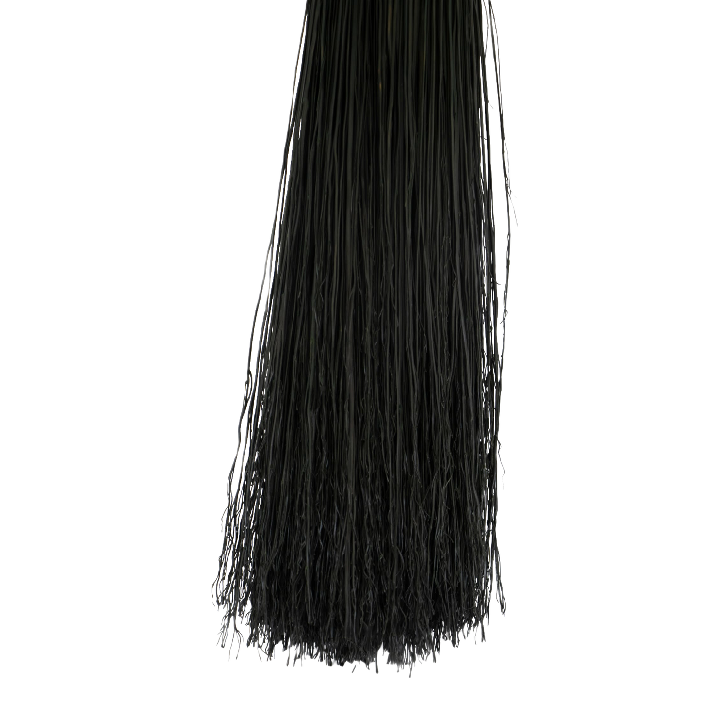 Close-up of tightly bundled black broomcorn fibers used in a handcrafted Amish fireplace hand broom, part of USA Made and Hearth Accessories collections.
