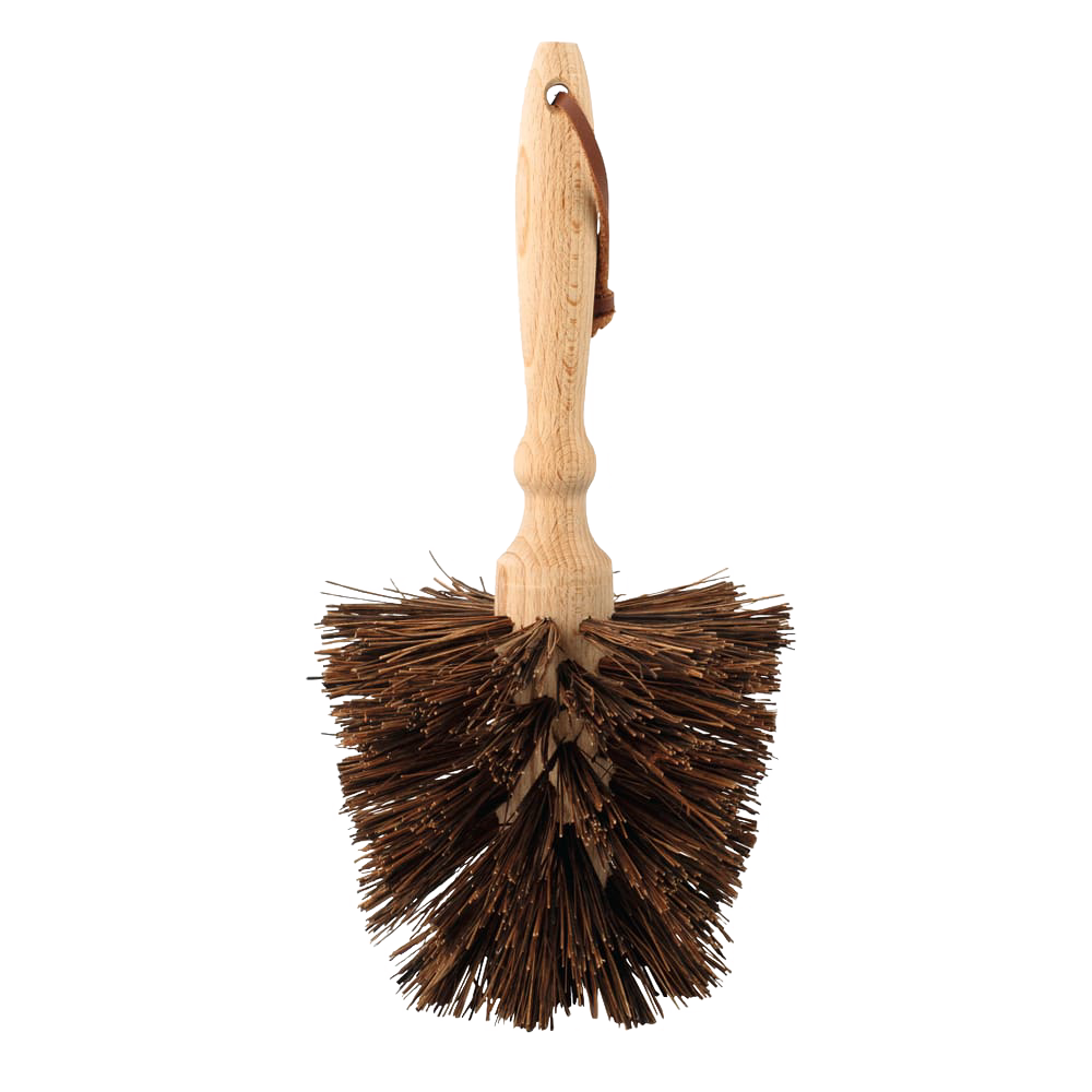 Conical-shaped flower pot brush with oiled beechwood handle and durable bassine fiber bristles, designed for thorough cleaning, part of Home & Decor and Garden Accessories collections.