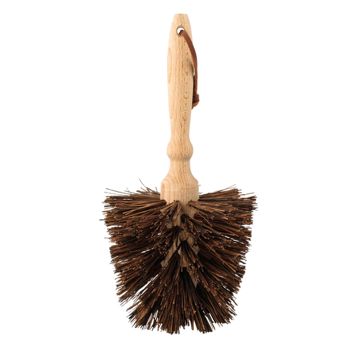 Conical-shaped flower pot brush with oiled beechwood handle and durable bassine fiber bristles, designed for thorough cleaning, part of Home & Decor and Garden Accessories collections.