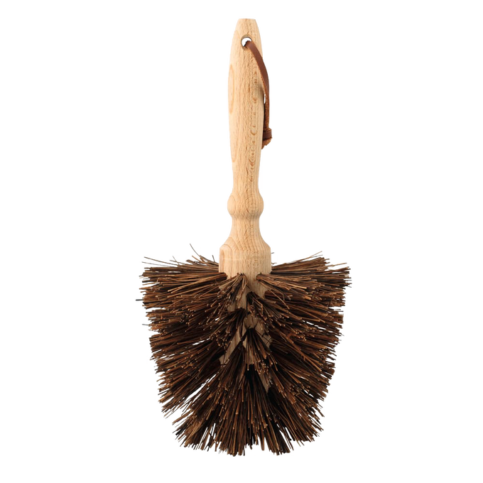 Conical-shaped flower pot brush with oiled beechwood handle and durable bassine fiber bristles, designed for thorough cleaning, part of Home & Decor and Garden Accessories collections.