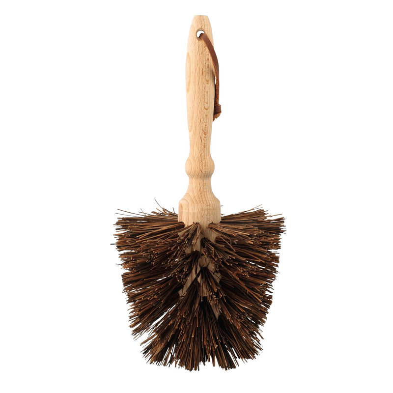 Conical-shaped flower pot brush with oiled beechwood handle and durable bassine fiber bristles, designed for thorough cleaning, part of Home & Decor and Garden Accessories collections.