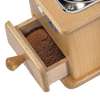 Handcrafted wooden coffee grinder drawer partially open to reveal freshly ground coffee, part of Farm, Garden & Tool and Brewing Coffee and Tea collections.