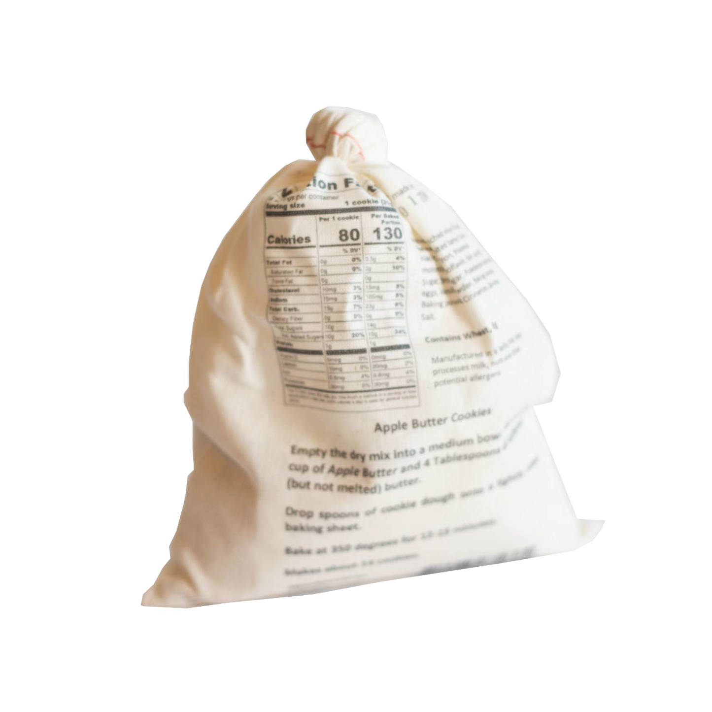 Cotton drawstring pouch of handcrafted Lehman's cookie mix with printed nutritional facts and baking instructions, perfect for Kitchen & Food, Pantry, Dry Goods and Mixes, Best Sellers, Promo Eligible collections.