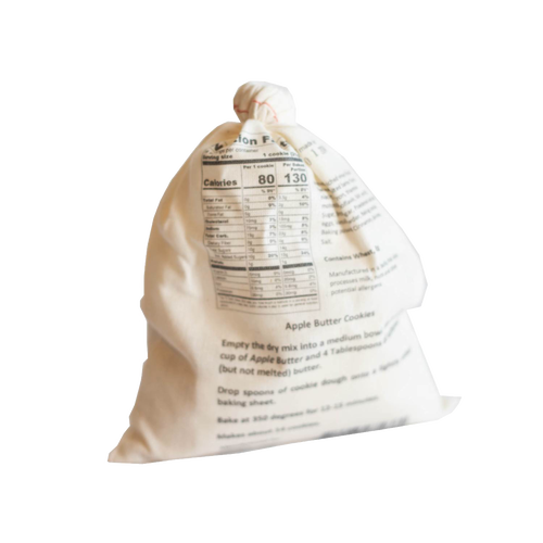 Cotton drawstring pouch of handcrafted Lehman's cookie mix with printed nutritional facts and baking instructions, perfect for Kitchen & Food, Pantry, Dry Goods and Mixes, Best Sellers, Promo Eligible collections.