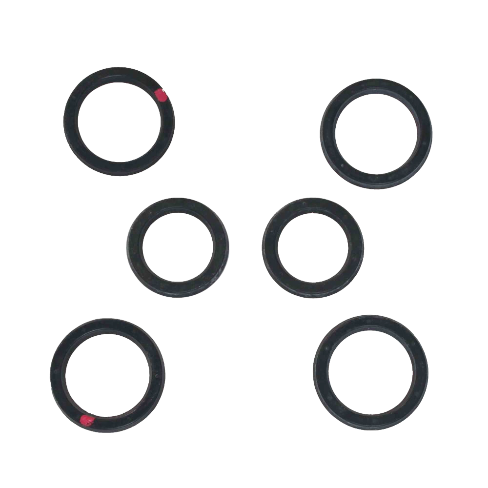 Set of black rubber sealing rings with red alignment marks, handcrafted and made in USA, designed for reliable use in water pumps and deep well pump parts collections.