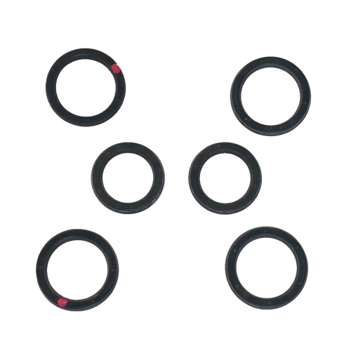 Set of black rubber sealing rings with red alignment marks, handcrafted and made in USA, designed for reliable use in water pumps and deep well pump parts collections.