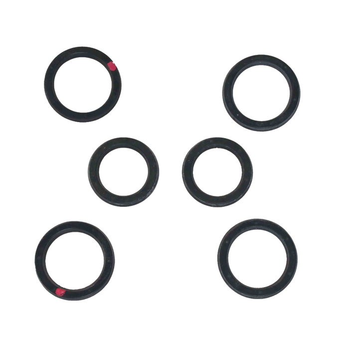 Set of black rubber sealing rings with red alignment marks, handcrafted and made in USA, designed for reliable use in water pumps and deep well pump parts collections.