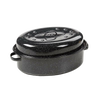 Durable classic graniteware roaster with a speckled black enamel finish, featuring a domed lid with dimples for self-basting, ideal for Kitchen & Food, Cookware, and Pots and Pans collections.
