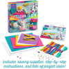 Colorful beginner sewing kit for kids featuring assorted felt fabric, thread, buttons, measuring tape, and step-by-step instructions, ideal for arts and crafts, children's toys, and best sellers collections.