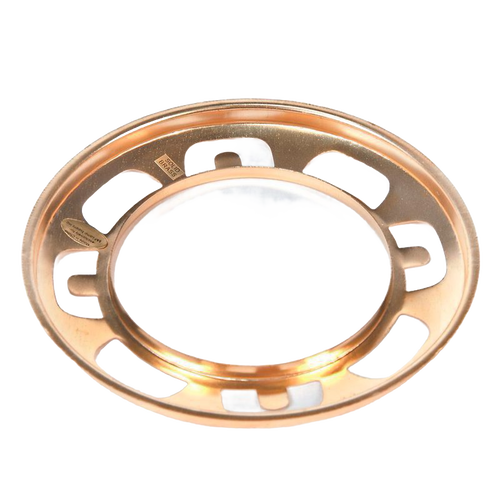 Solid brass 4-inch shade holder with smooth polished finish and cut-out slots, compatible with #2 burners, ideal for lamps and lighting parts and accessories collections.